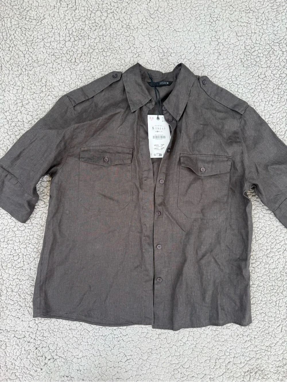 NWT Zara Relaxed Linen shirt Brown